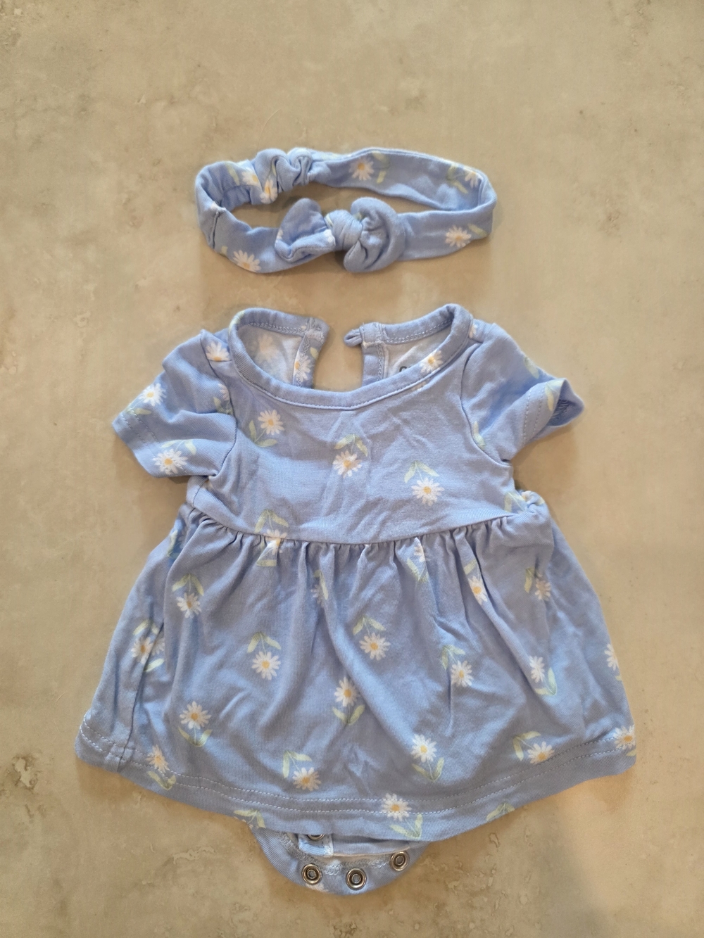 Carter's Light Blue Daisy Dress with Headband